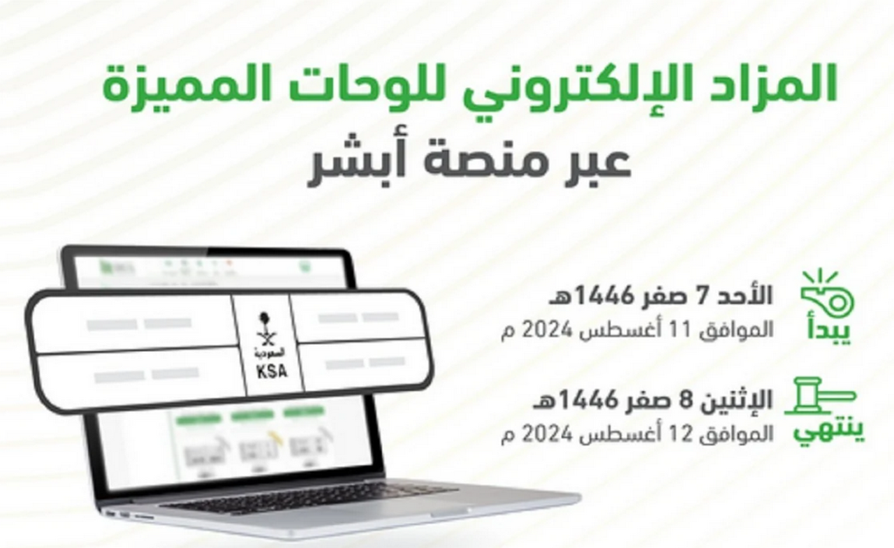 فتح باب المشاركة في مزاد اللوحات الإلكترونية عبر أبشر وطريقة الاشتراك بالمزايدة