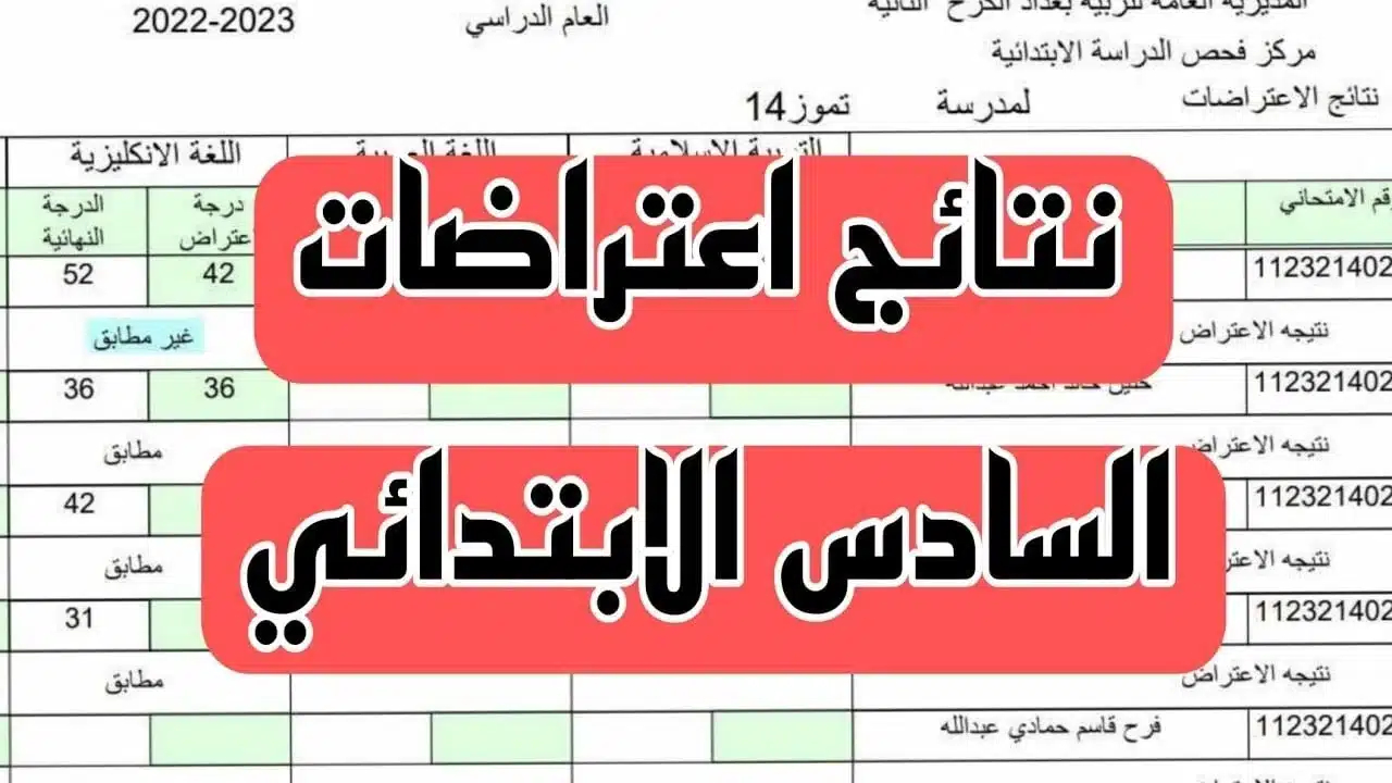 رابط الاستعلام عن نتائج اعتراضات السادس الابتدائي الدور الثاني 2024 بالرقم الامتحاني